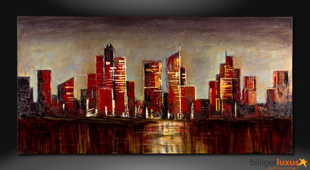 Original Ölgemälde Leinwand Skyline Stadt Gemälde 152x76 Cm Wandbild City